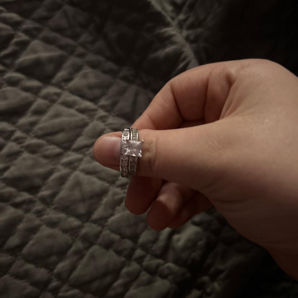 Piercing Pagoda sterling silver engagement ring with band